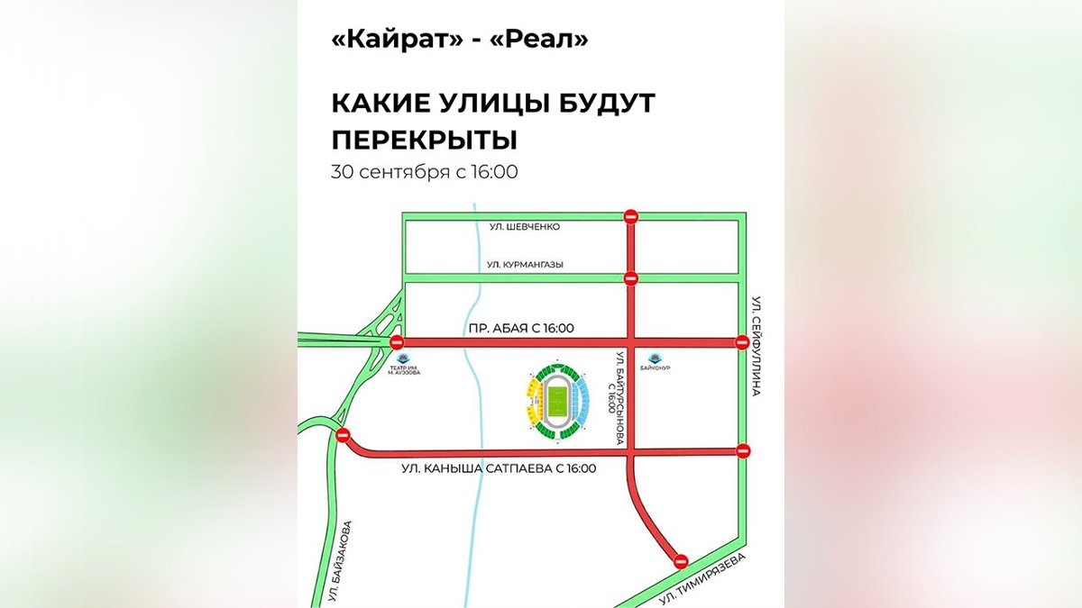 Улицы перекроют в Алматы из-за матча «Кайрат» — «Реал Мадрид»