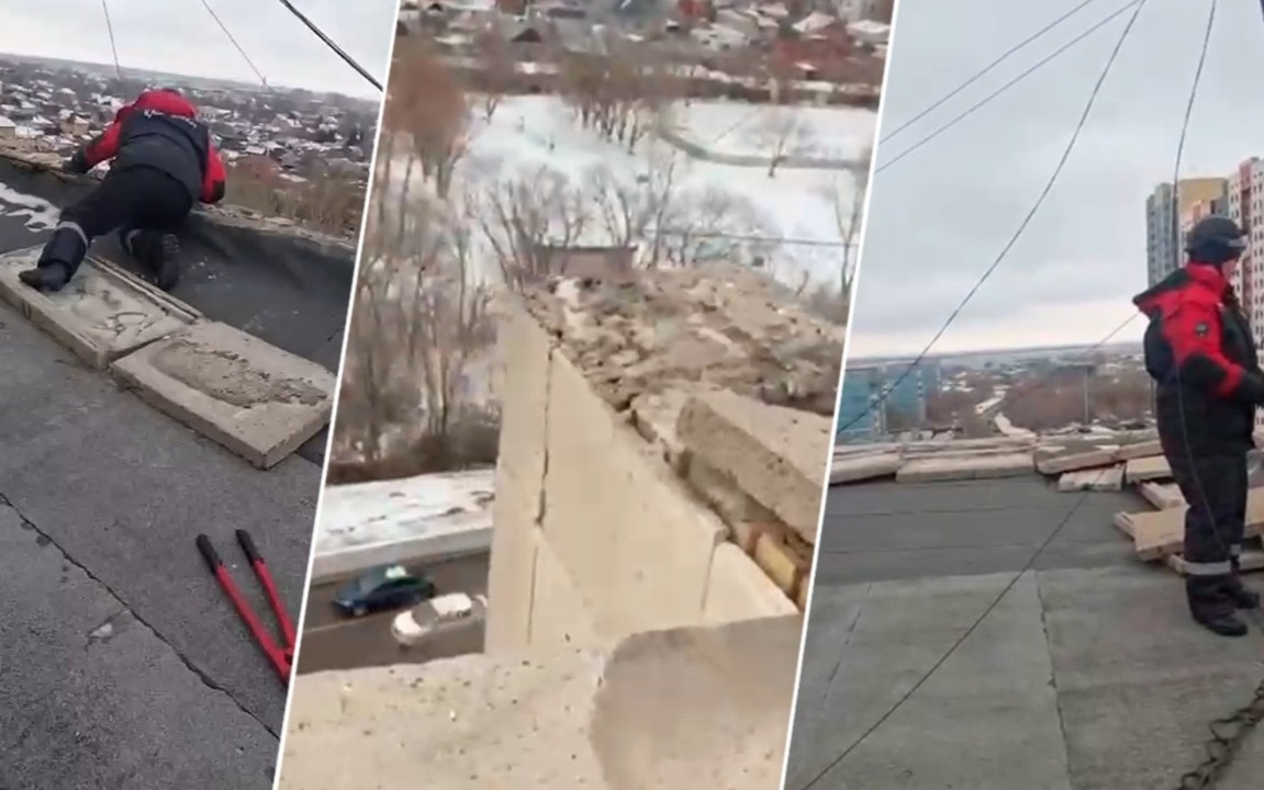 Бетонная плита рухнула с крыши старого дома в Караганде