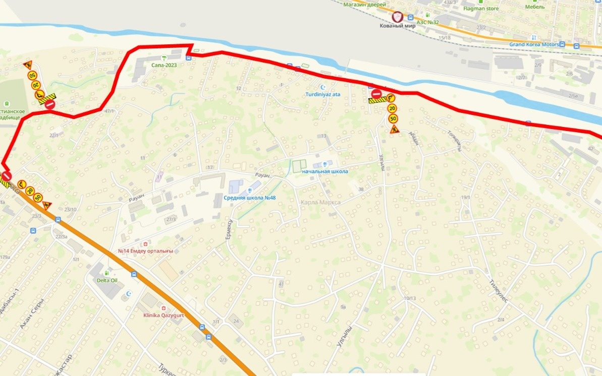 Участок трассы А-2 в Шымкенте перекроют в выходные