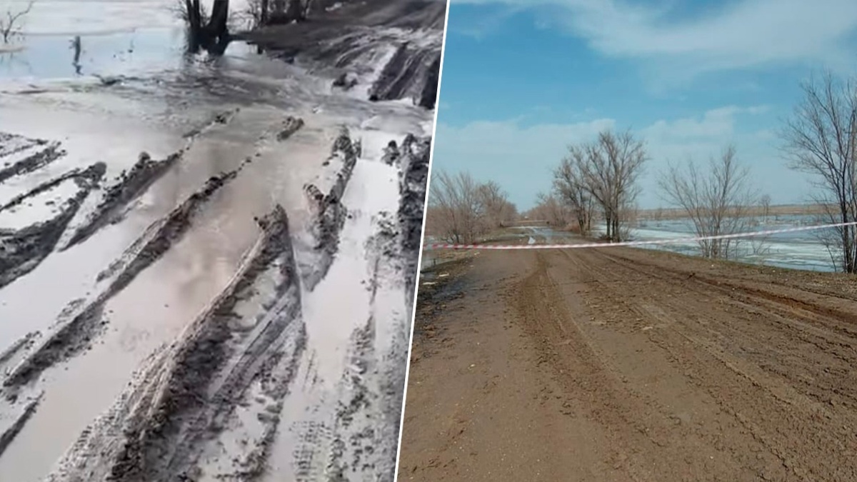 В-ЗКО-талые-воды-затопили-подъездную-дорогу-к-селу