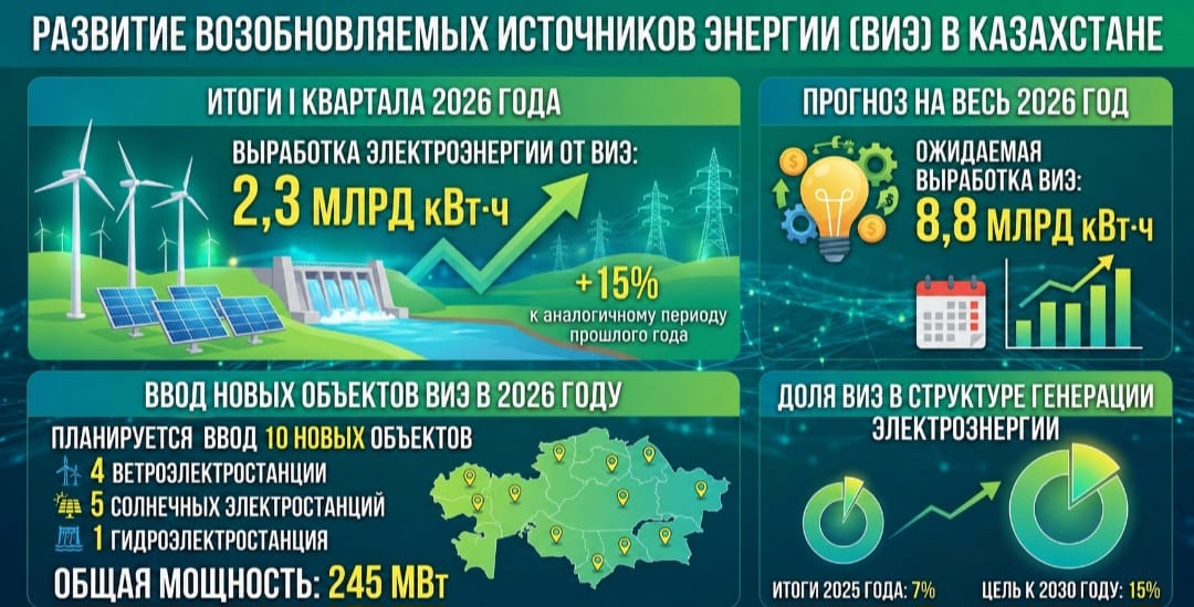 Казахстан увеличил выработку ВИЭ на 15%
