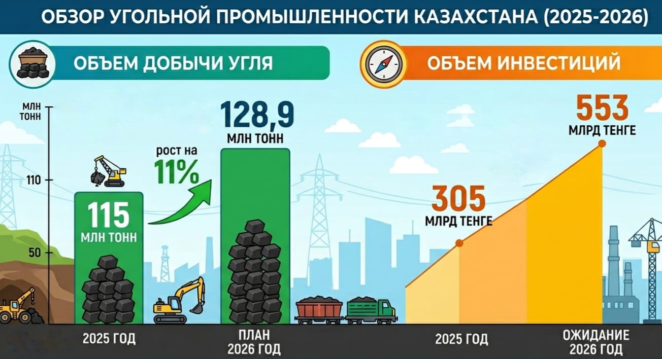 Казахстан увеличит добычу угля до 128,9 млн тонн