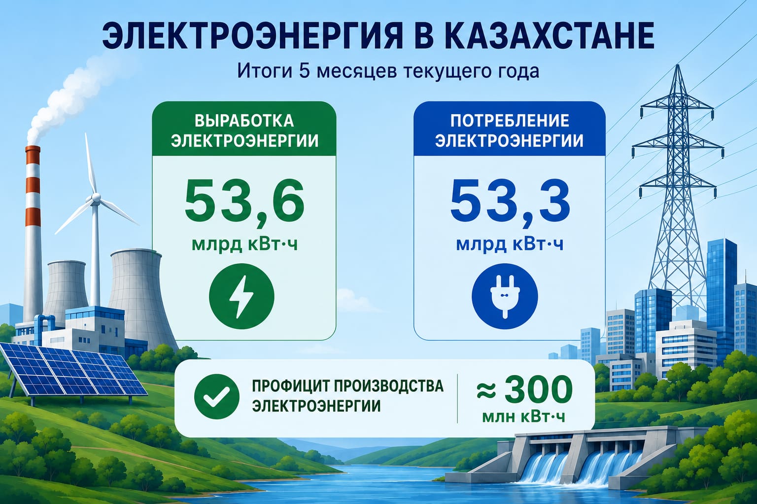 Казахстан сохранил профицит электроэнергии